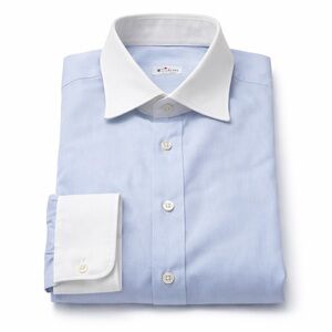 Kiton Napoli Men’s Bankers Dress  Shirt 16 1.2/42 L-XL Blue White